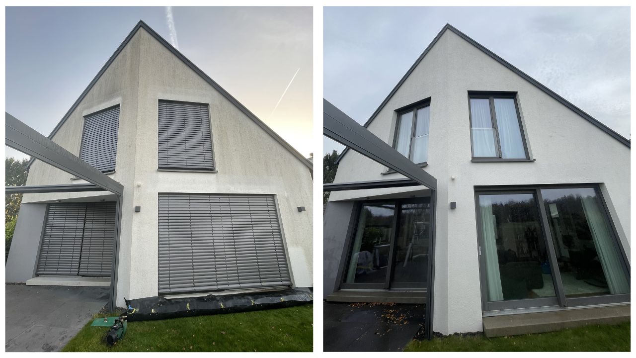 Fassadenreinigung Wohnhaus Nürnberg Professionelle Fassadenreinigung an einem Wohnhaus in Nürnberg – Vorher-Nachher-Ergebnis einer schonenden Fassadenreinigung.