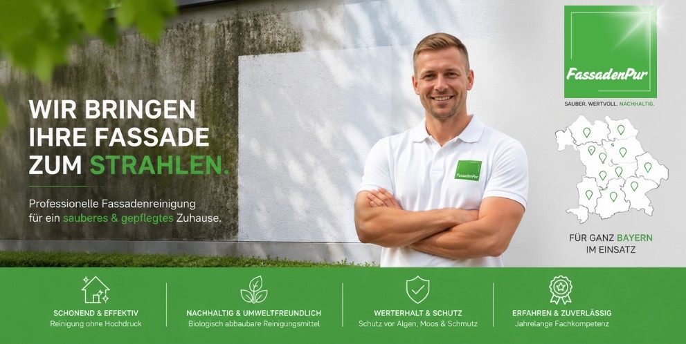 FassadenPur – professionelle Fassadenreinigung in Nürnberg, München und ganz Bayern mit nachhaltiger Reinigung und langjähriger Erfahrung.